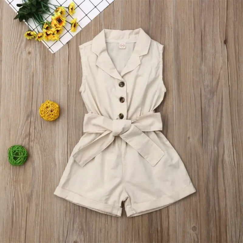 Baby Girls Sleeveless Bow-tie Waist Playsuits