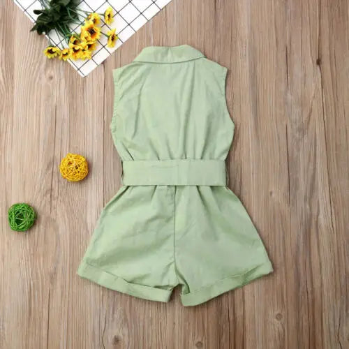 Baby Girls Sleeveless Bow-tie Waist Playsuits