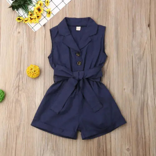 Baby Girls Sleeveless Bow-tie Waist Playsuits
