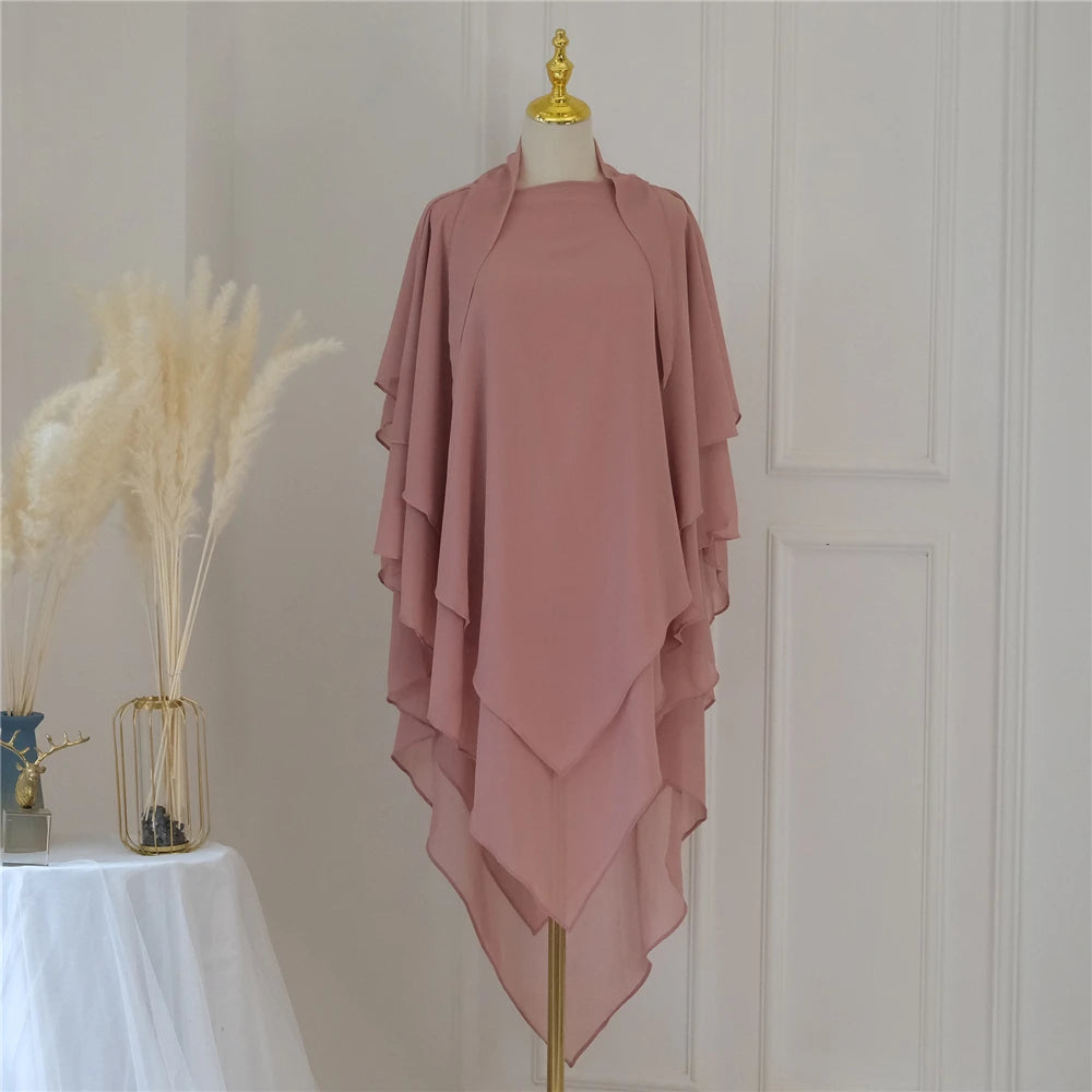 3 Layers Chiffon Hijabs Islamic Clothing Ramadan Eid Headdress
