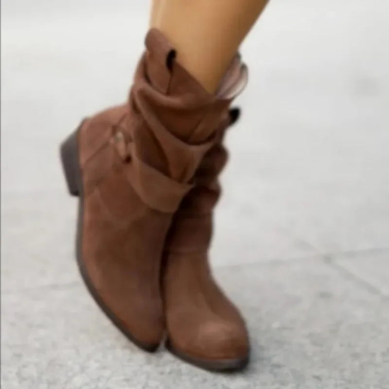 Winter Retro Suede Middle cylinder Ankle Boots