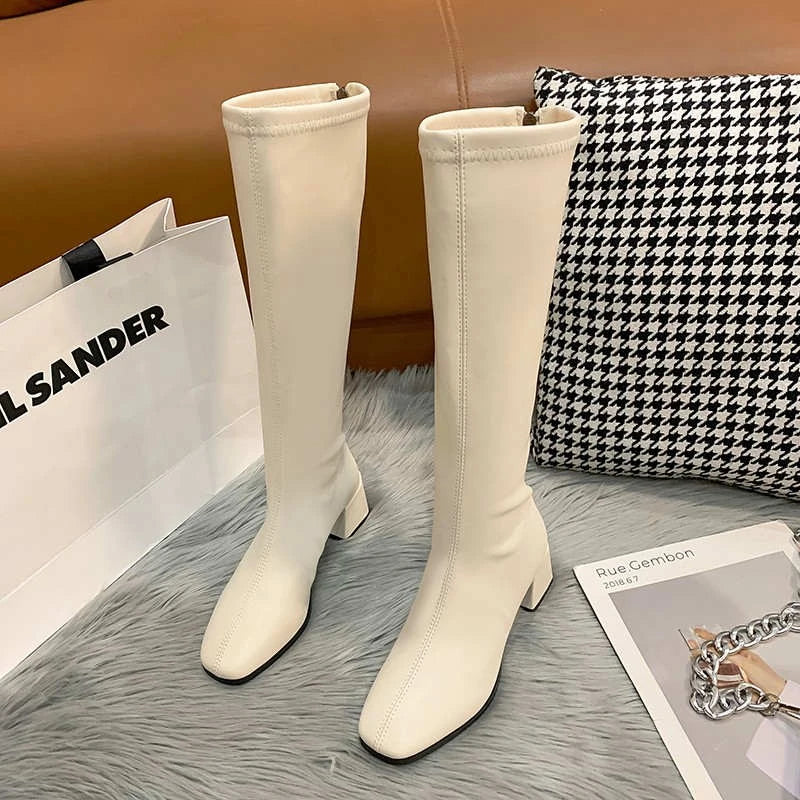 Women's Soft Pu Leather High-heeled Knee Boots