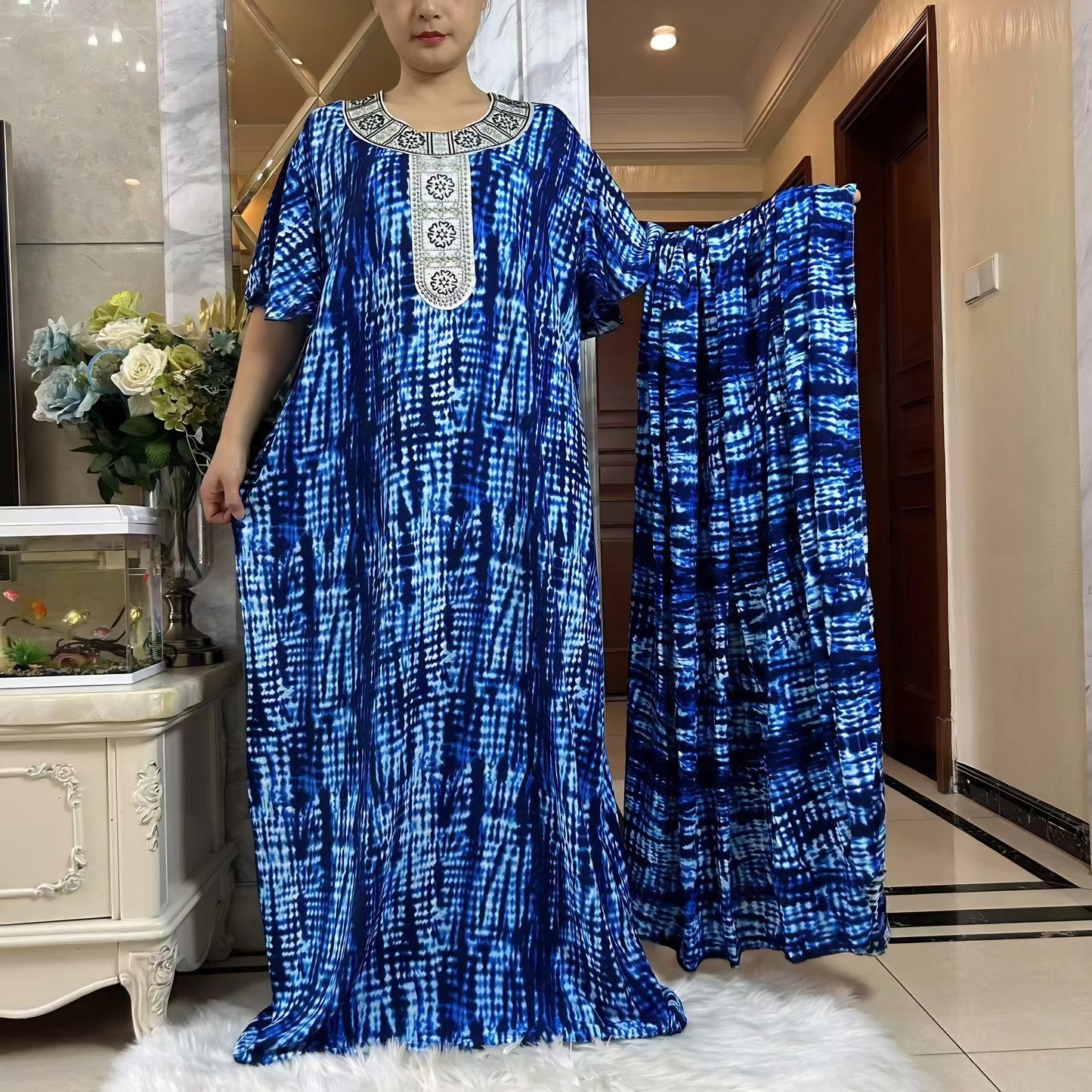Muslim Abaya Short Sleeve African Dress Pure Cotton