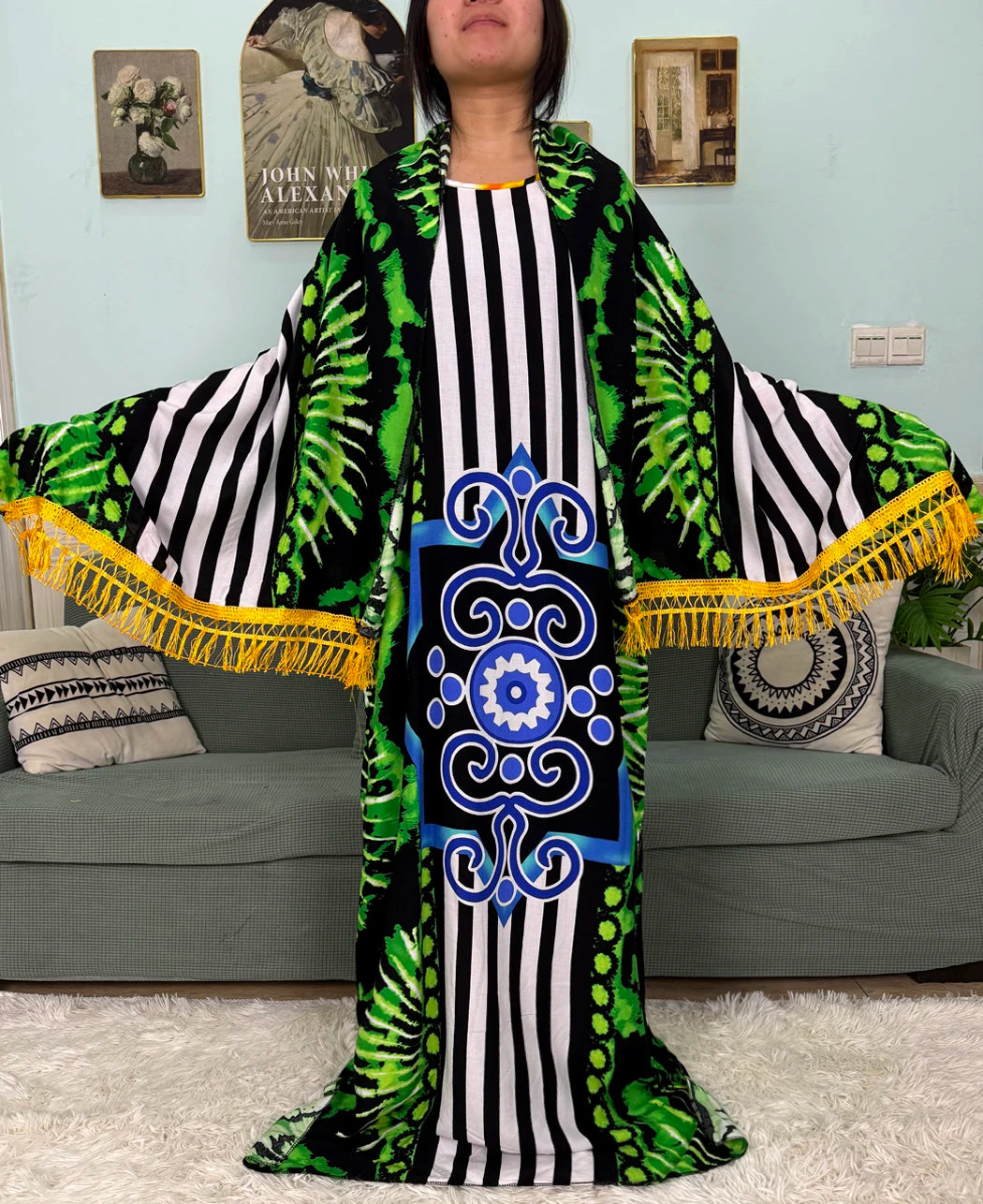 Abayas For Women Printed Cotton Soft Loose Fit Femme Robe