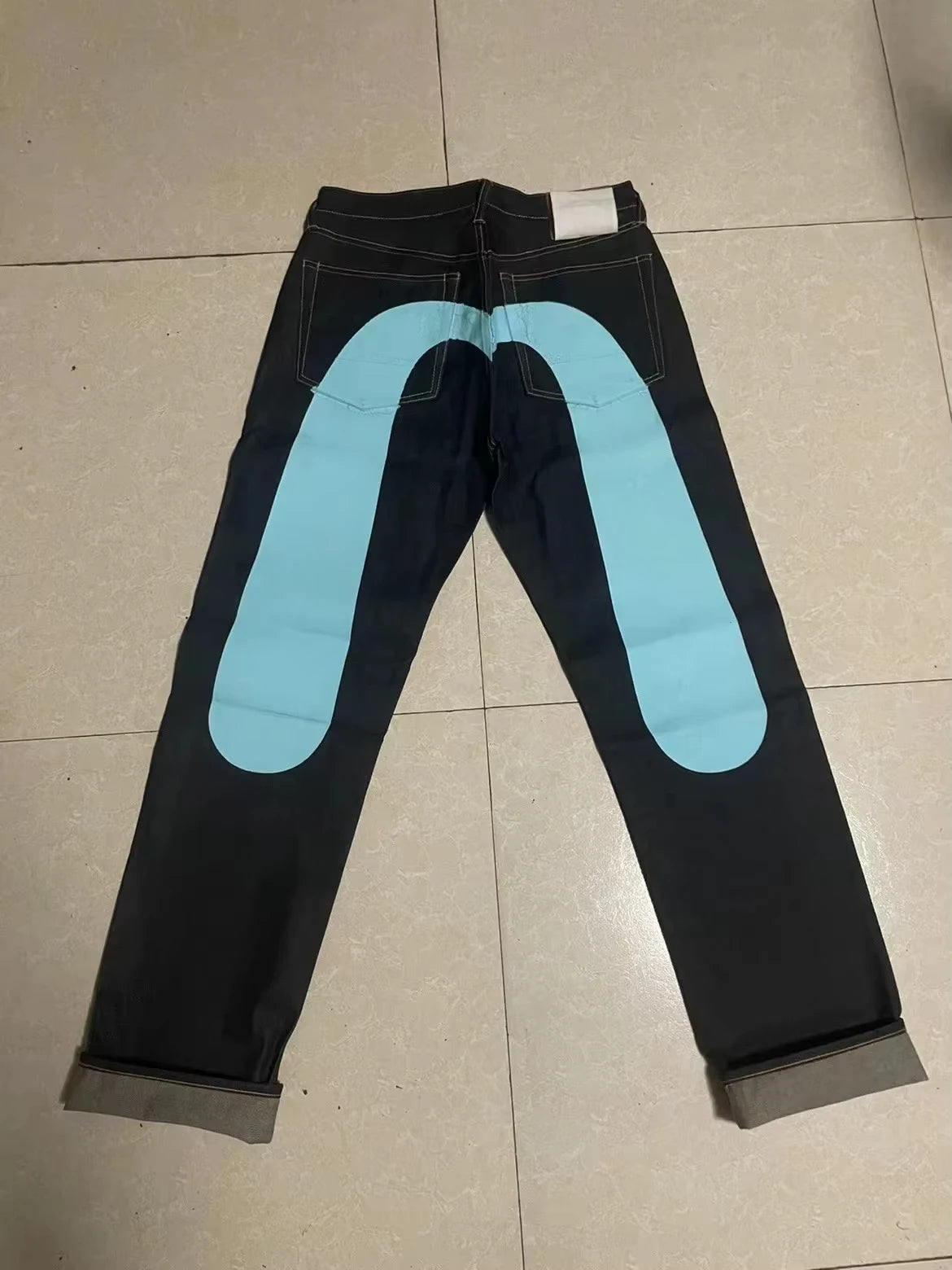 Punk Vintage Print Wide Leg Denim Jeans