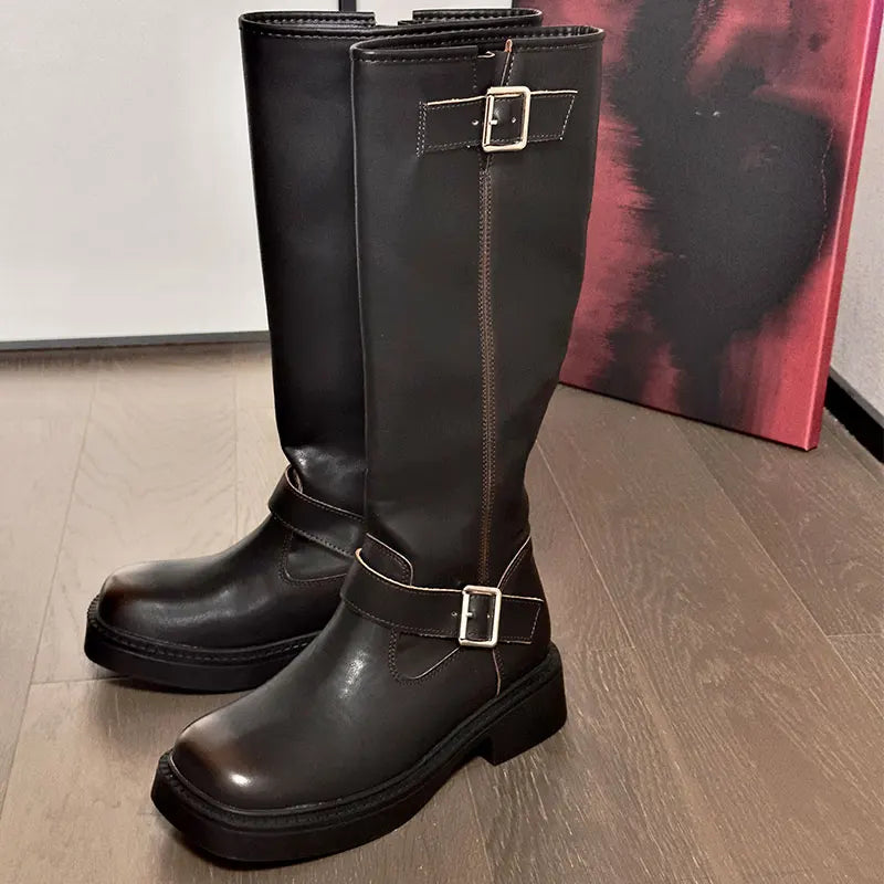 New Retro Brown Western Cowhide Boots