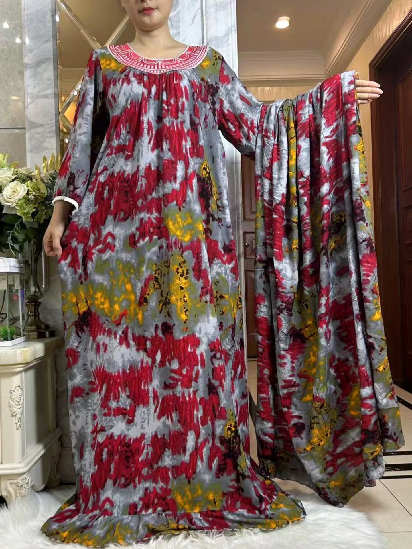 Muslim Abaya Short Sleeve African Dress Pure Cotton