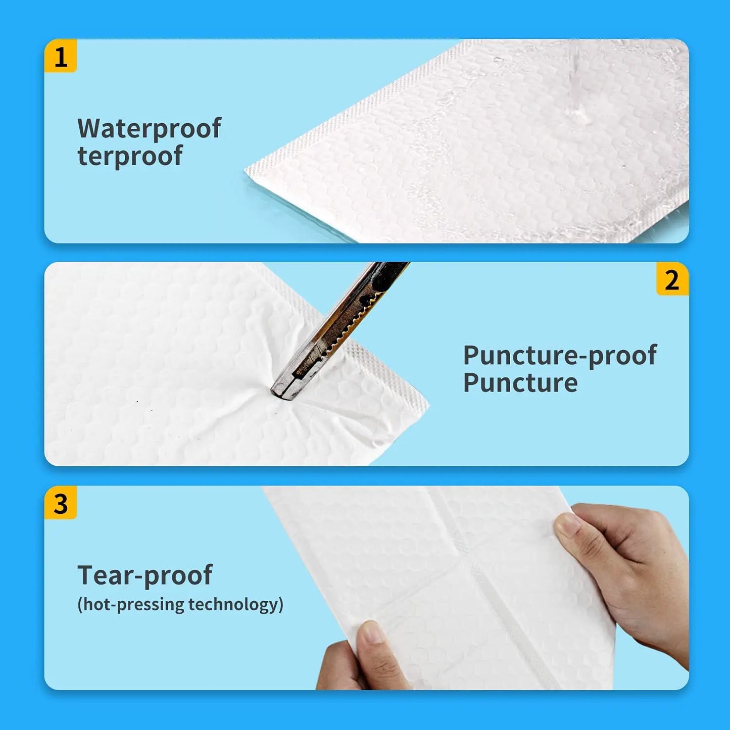 100pcs Matte White Black Self Seal Shipping Padded Envelopes