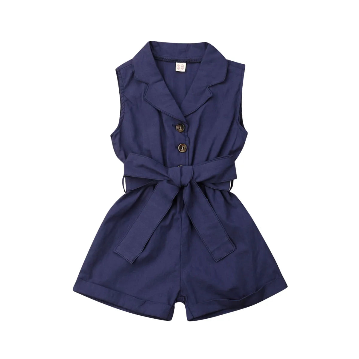 Baby Girls Sleeveless Bow-tie Waist Playsuits