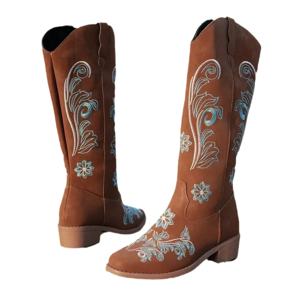 Embroidered Long Tube Boots
