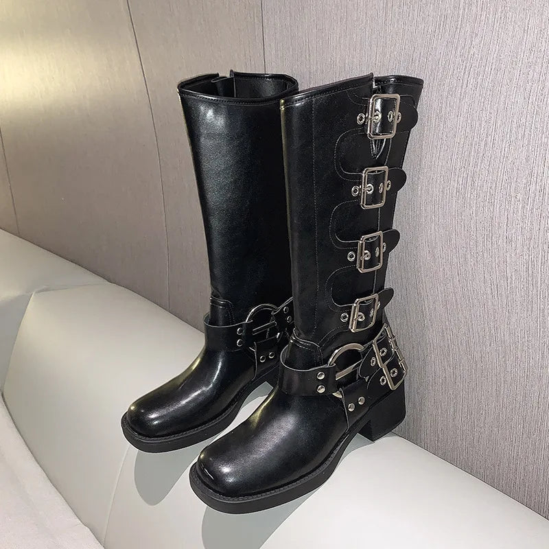 Vintage Tall Brown Belt Buckle Boots