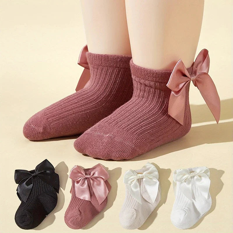 4 Pairs Baby Girl Socks Large Bow Princess