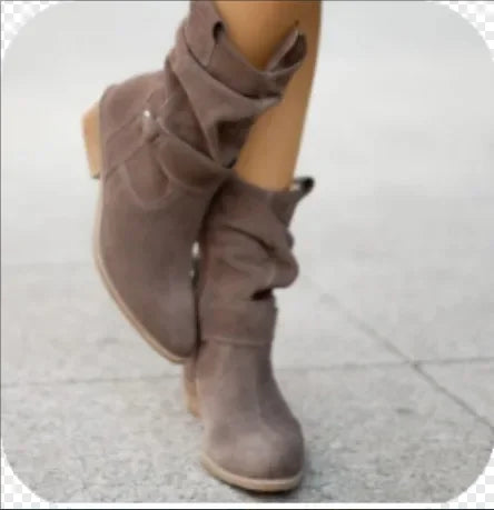 Winter Retro Suede Middle cylinder Ankle Boots