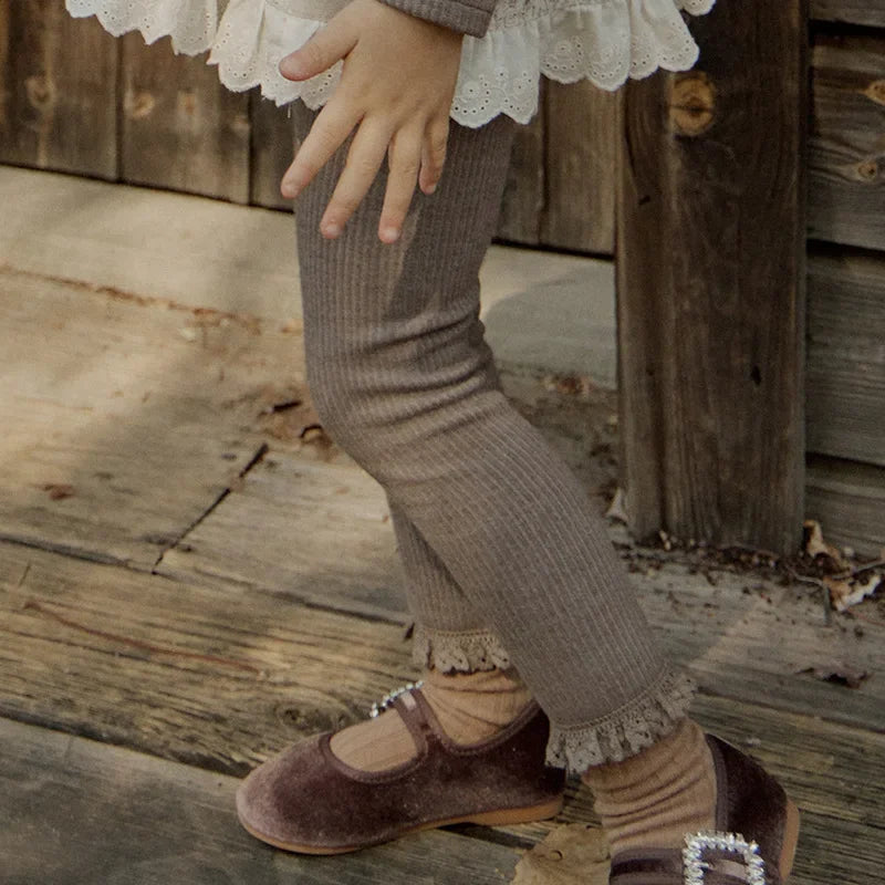 Toddler Girls Woven Spliced Lace Cute Knitted Top and Leggings Outfit Set
