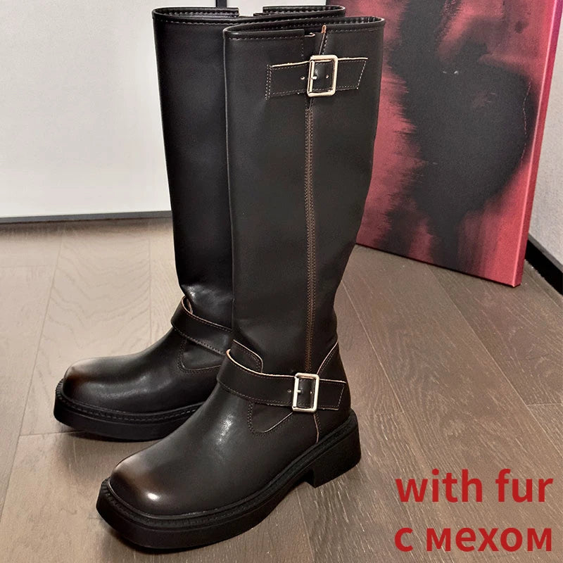 New Retro Brown Western Cowhide Boots