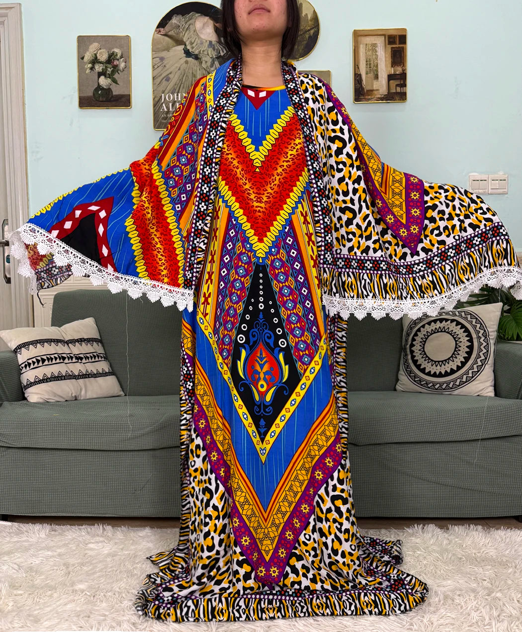 Abayas For Women Printed Cotton Soft Loose Fit Femme Robe