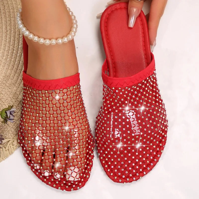 Round Head Slippers Water Diamond Flat slides
