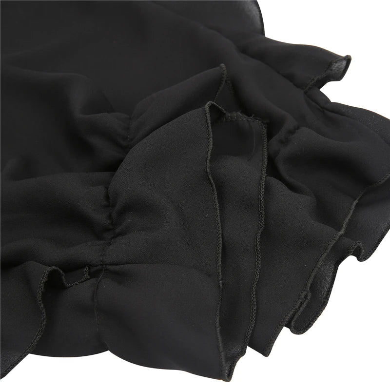Chiffon Loose Ruffled V Neck Long Sleeve Blouse
