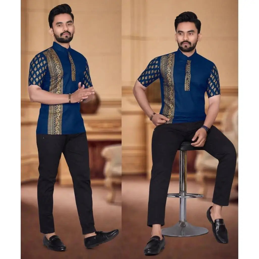 Kurta Men's Muslim Shirt with Embossed Totem