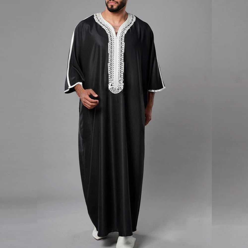 Muslim kaftan Men Short sleeve embroidered Moroccan Arab