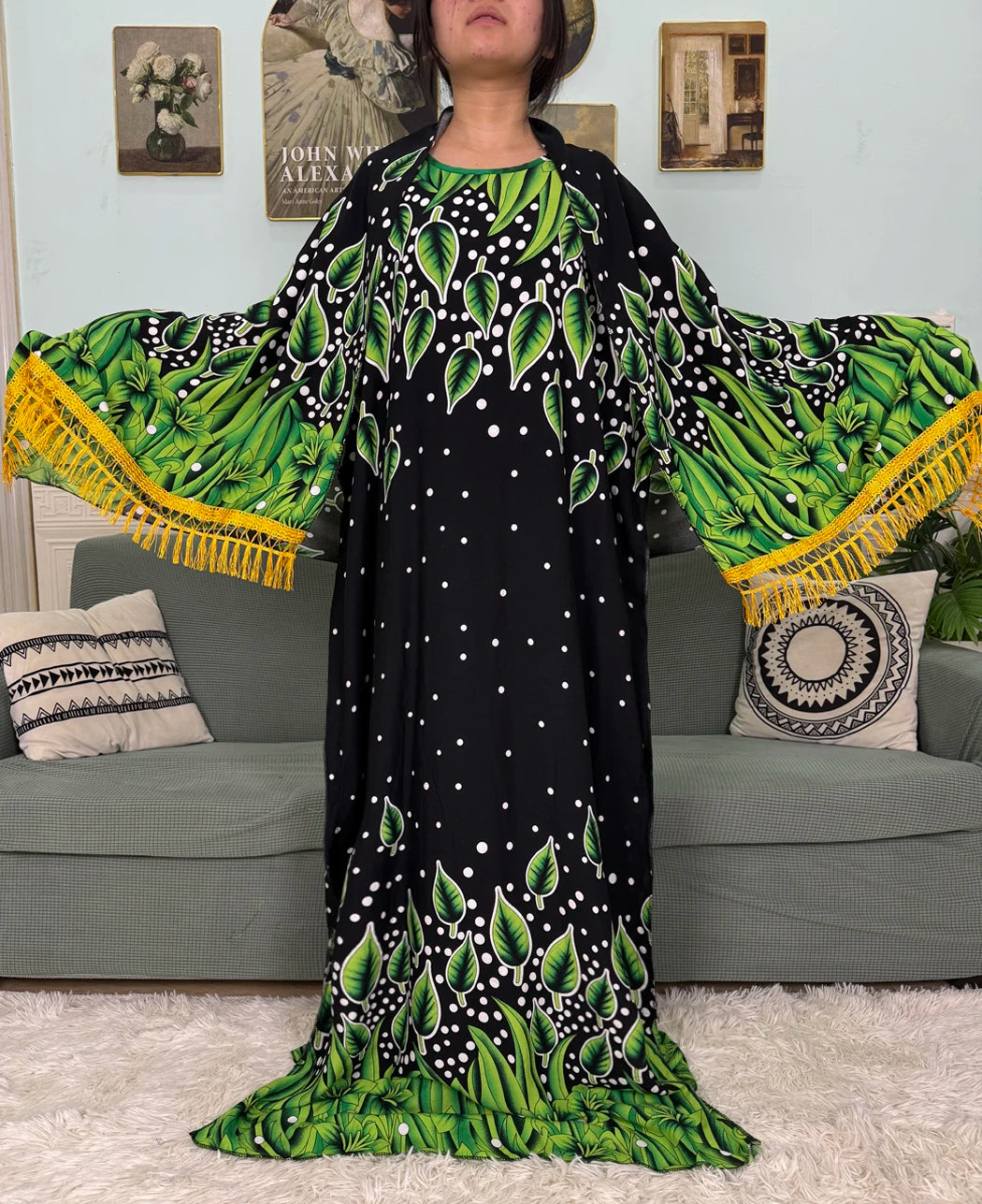 Abayas For Women Printed Cotton Soft Loose Fit Femme Robe