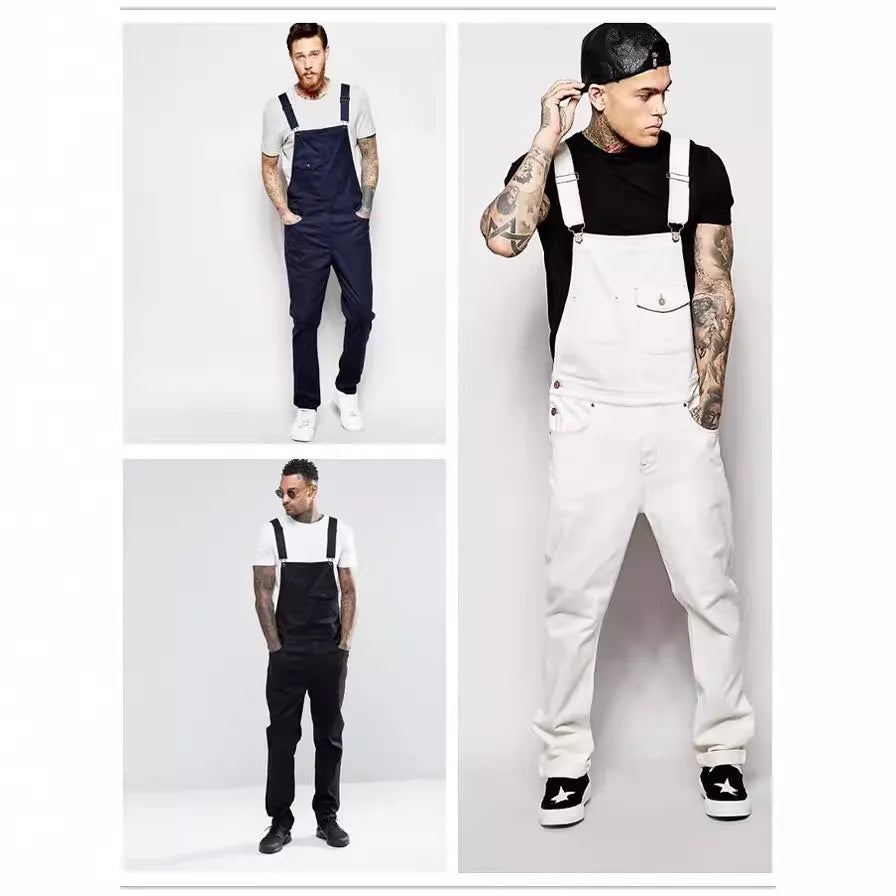 Men Slim Biker Jeans Bib Overalls Jumpsuits