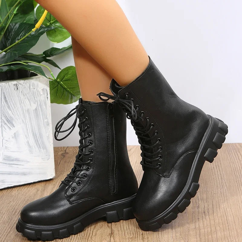 Autumn Winter PU Leather White Ankle Boots