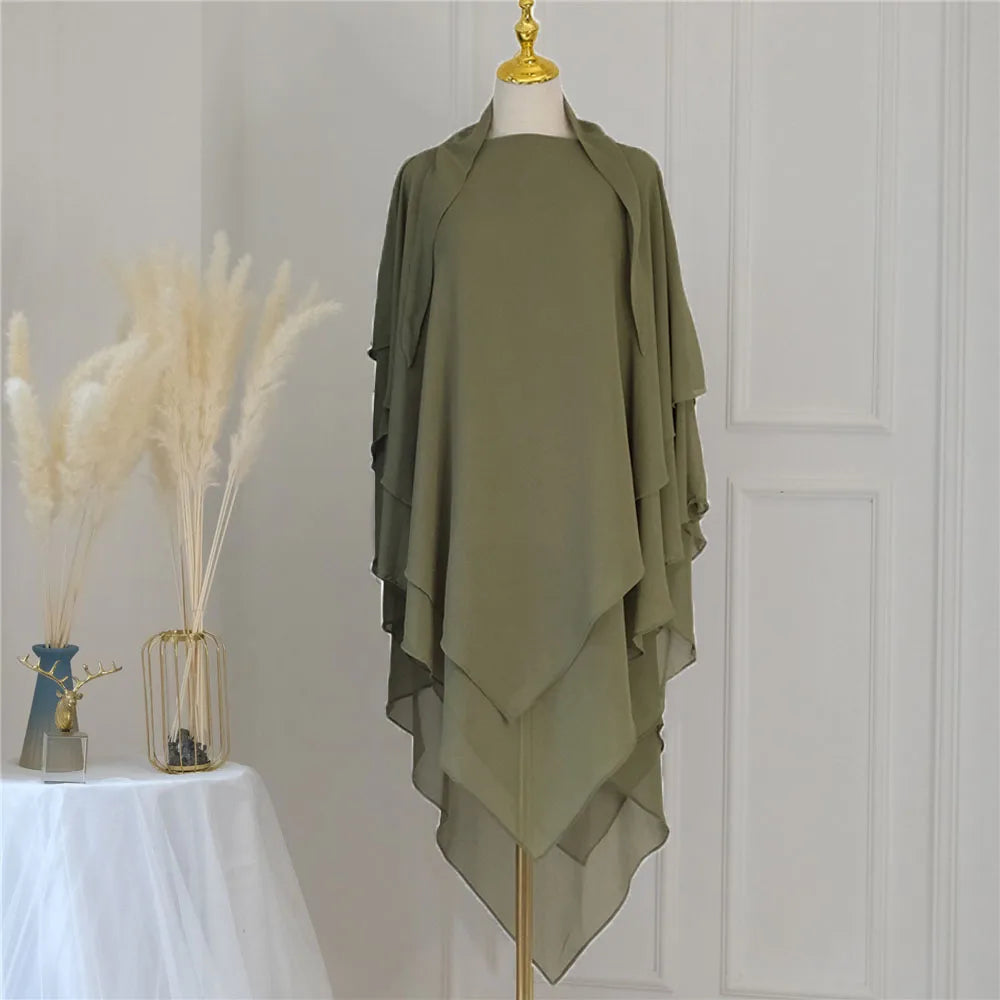 3 Layers Chiffon Hijabs Islamic Clothing Ramadan Eid Headdress