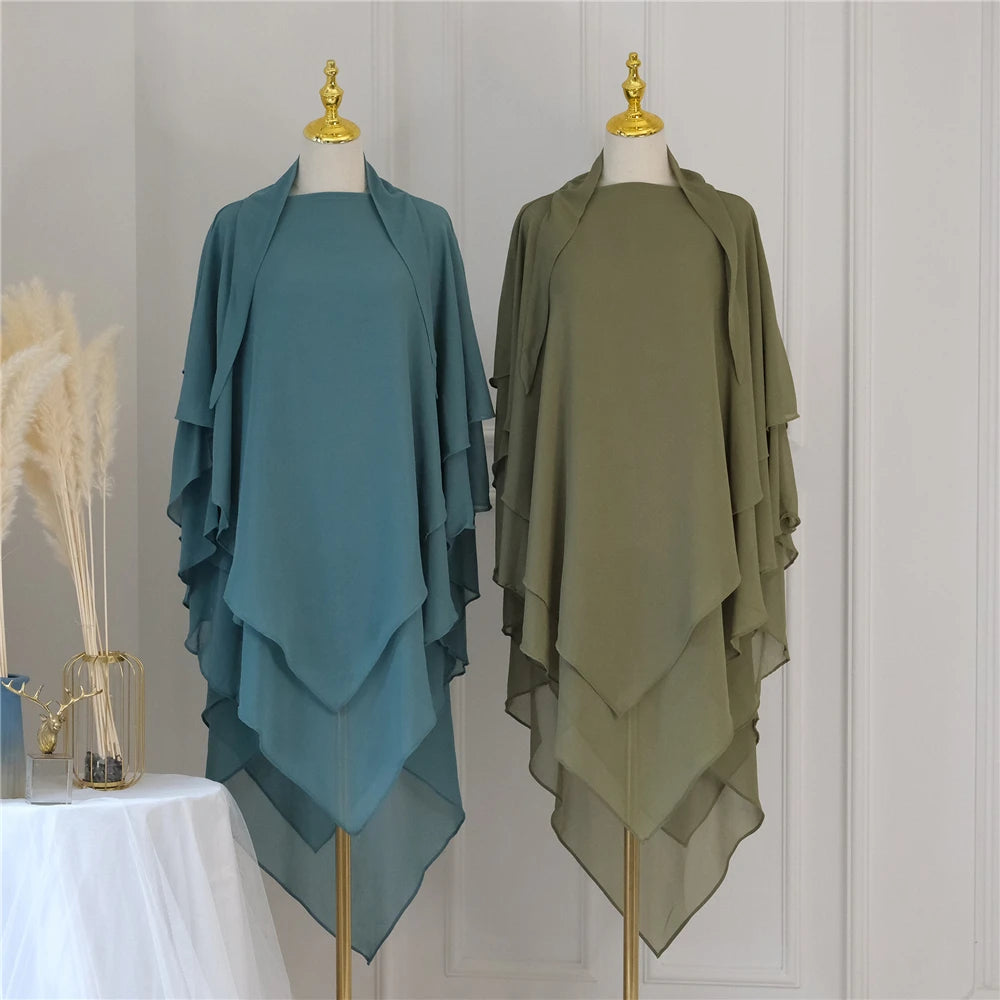 3 Layers Chiffon Hijabs Islamic Clothing Ramadan Eid Headdress