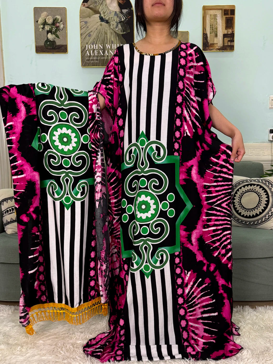 Abayas For Women Printed Cotton Soft Loose Fit Femme Robe