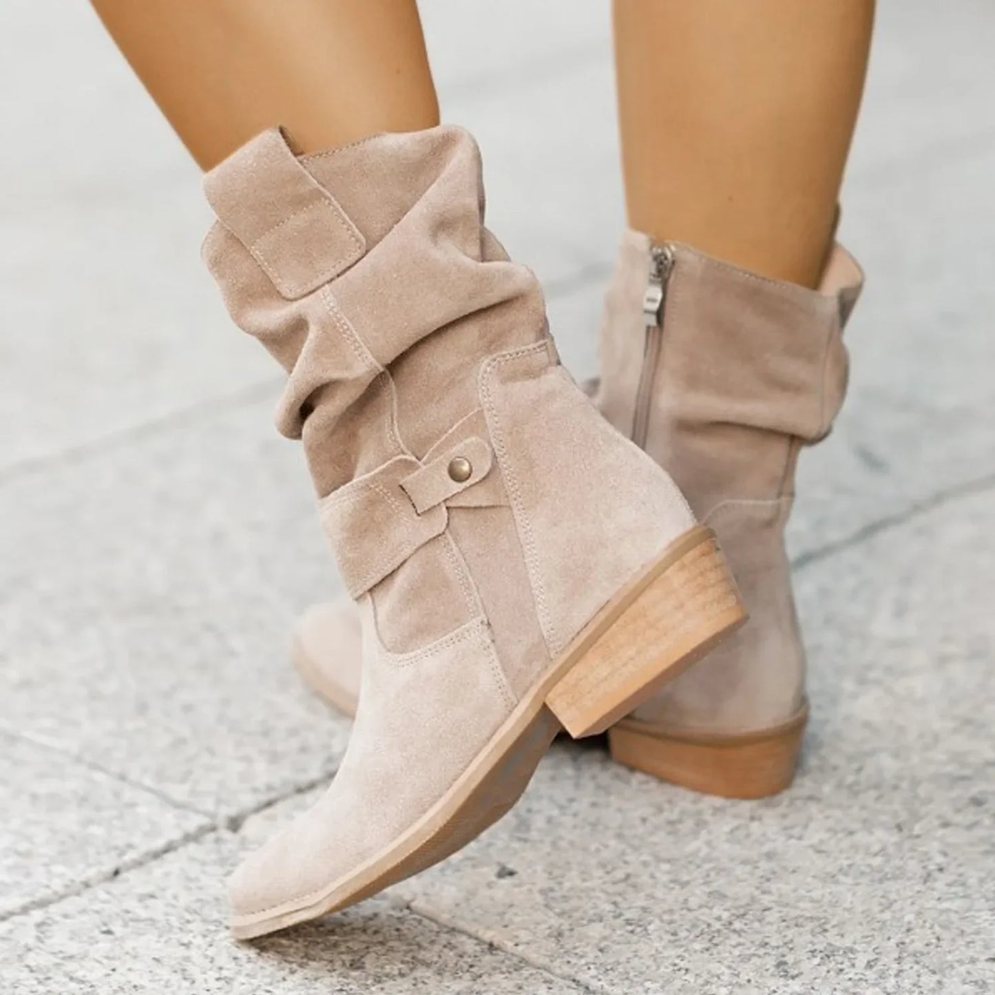 Winter Retro Suede Middle cylinder Ankle Boots