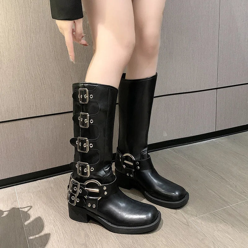 Vintage Tall Brown Belt Buckle Boots