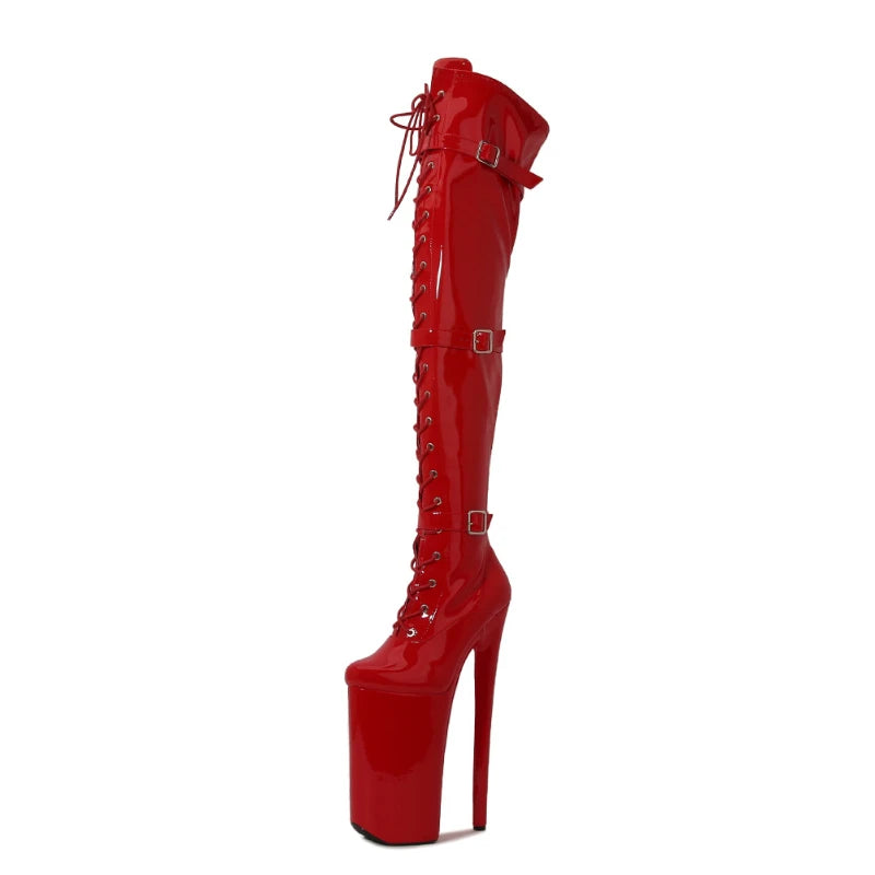 Over The Knee High Heel Boots Round Toe Platform