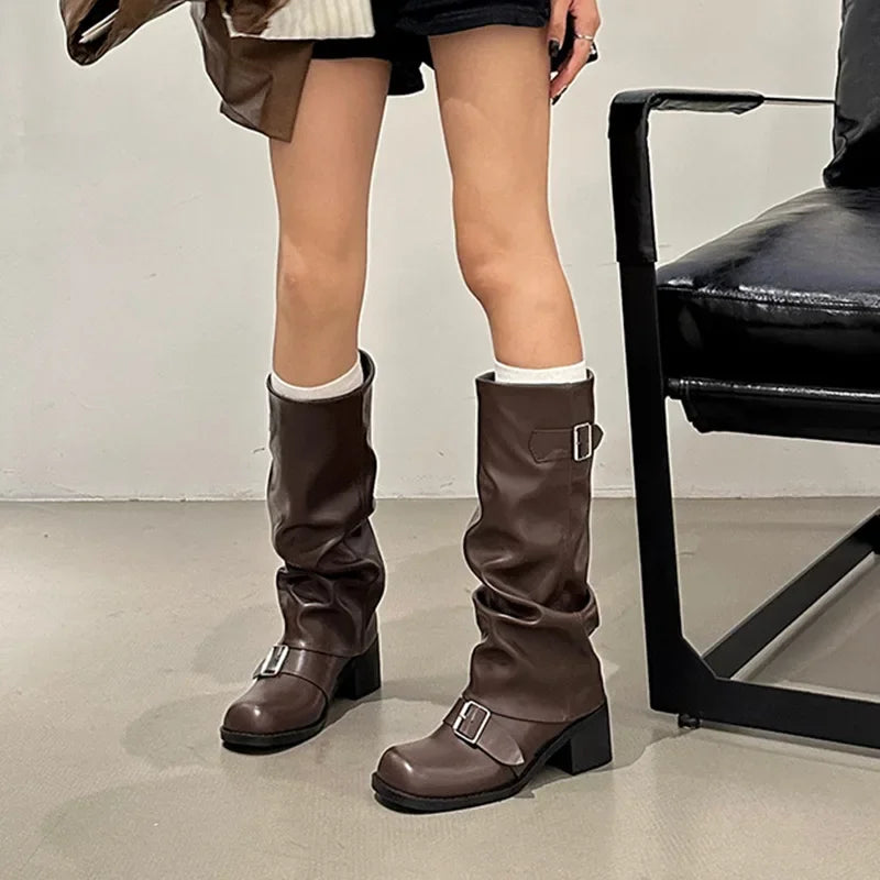 Knee High Platform Chunky Heels