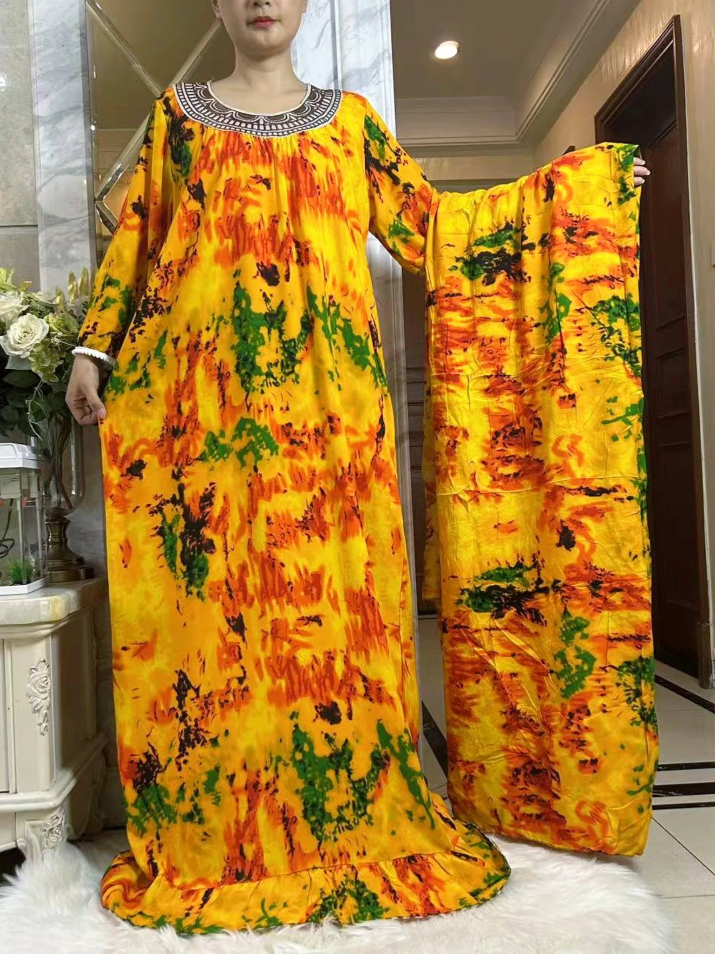 Muslim Abaya Short Sleeve African Dress Pure Cotton