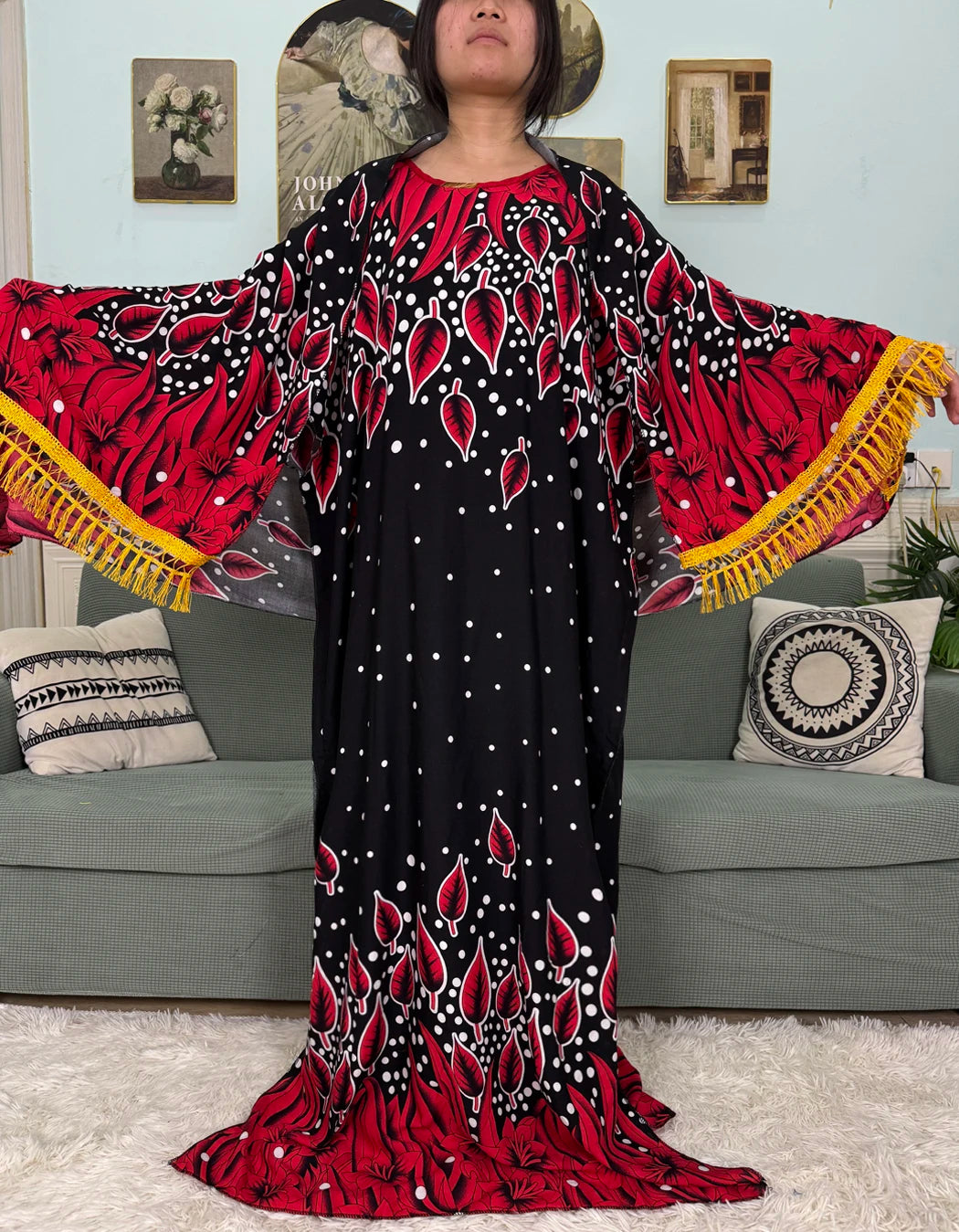Abayas For Women Printed Cotton Soft Loose Fit Femme Robe