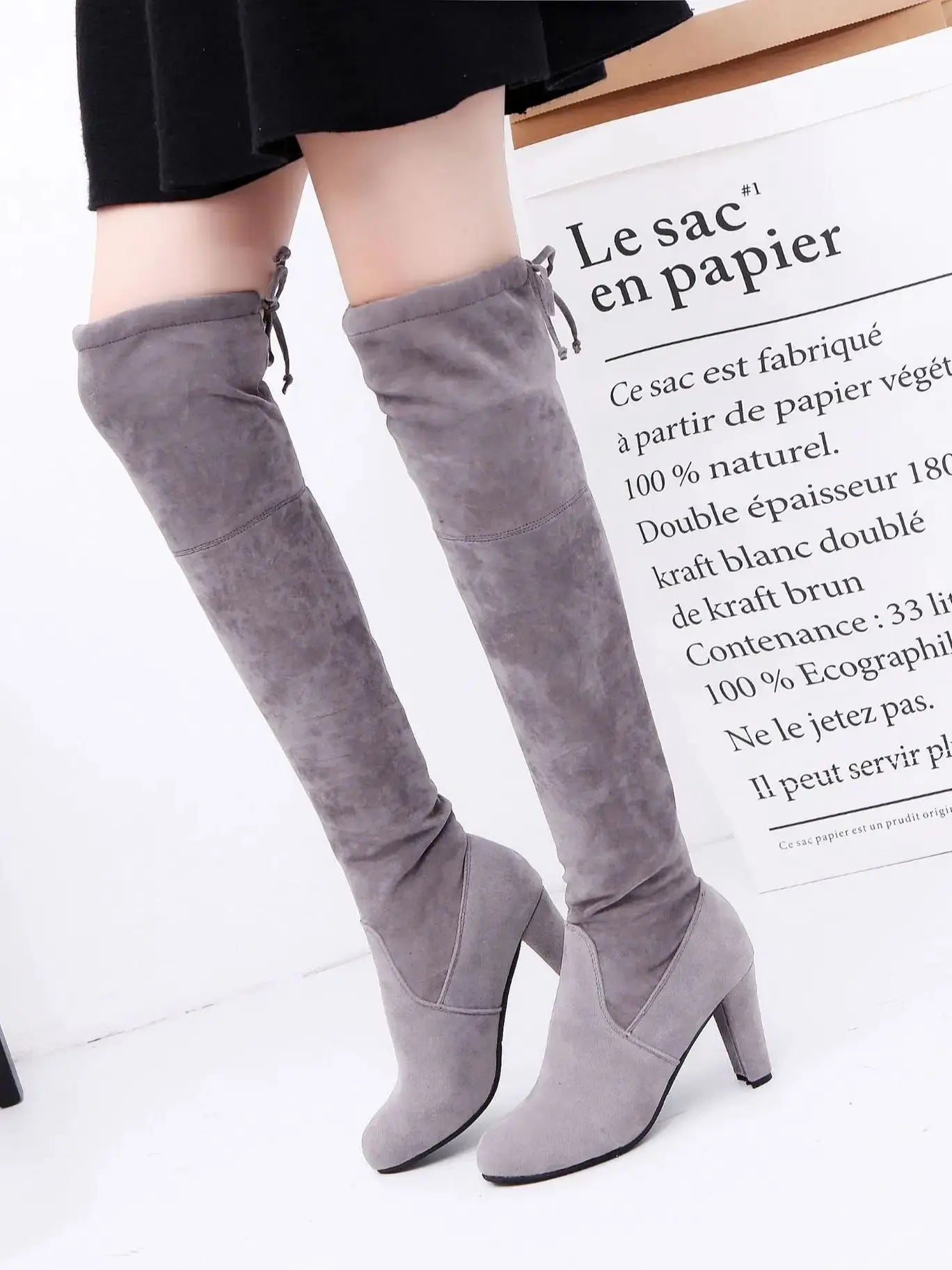 Faux Suede Over The Knee Boots Lace Up
