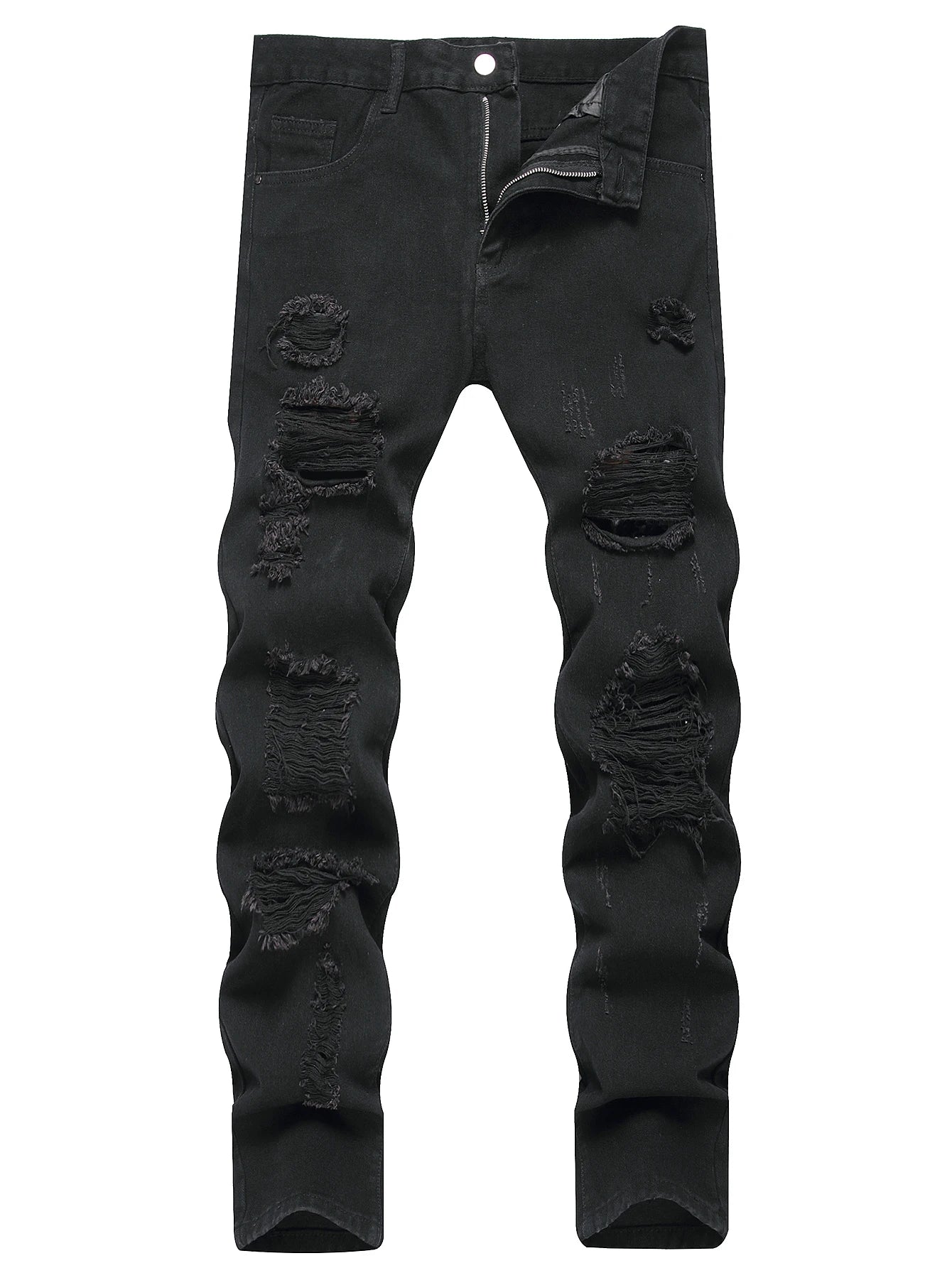 ripped straight-cut jeans