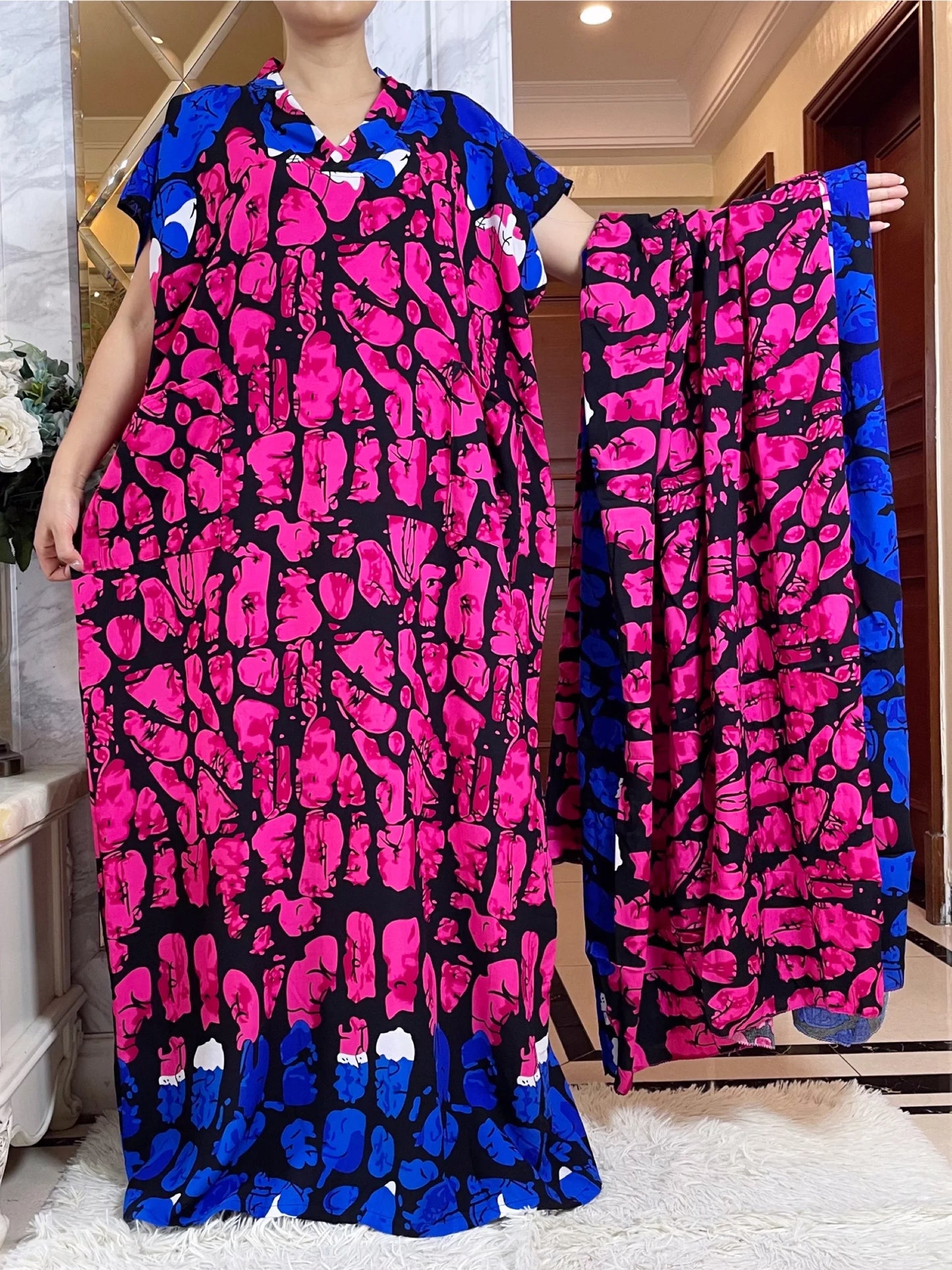 Muslim Abaya Short Sleeve African Dress Pure Cotton