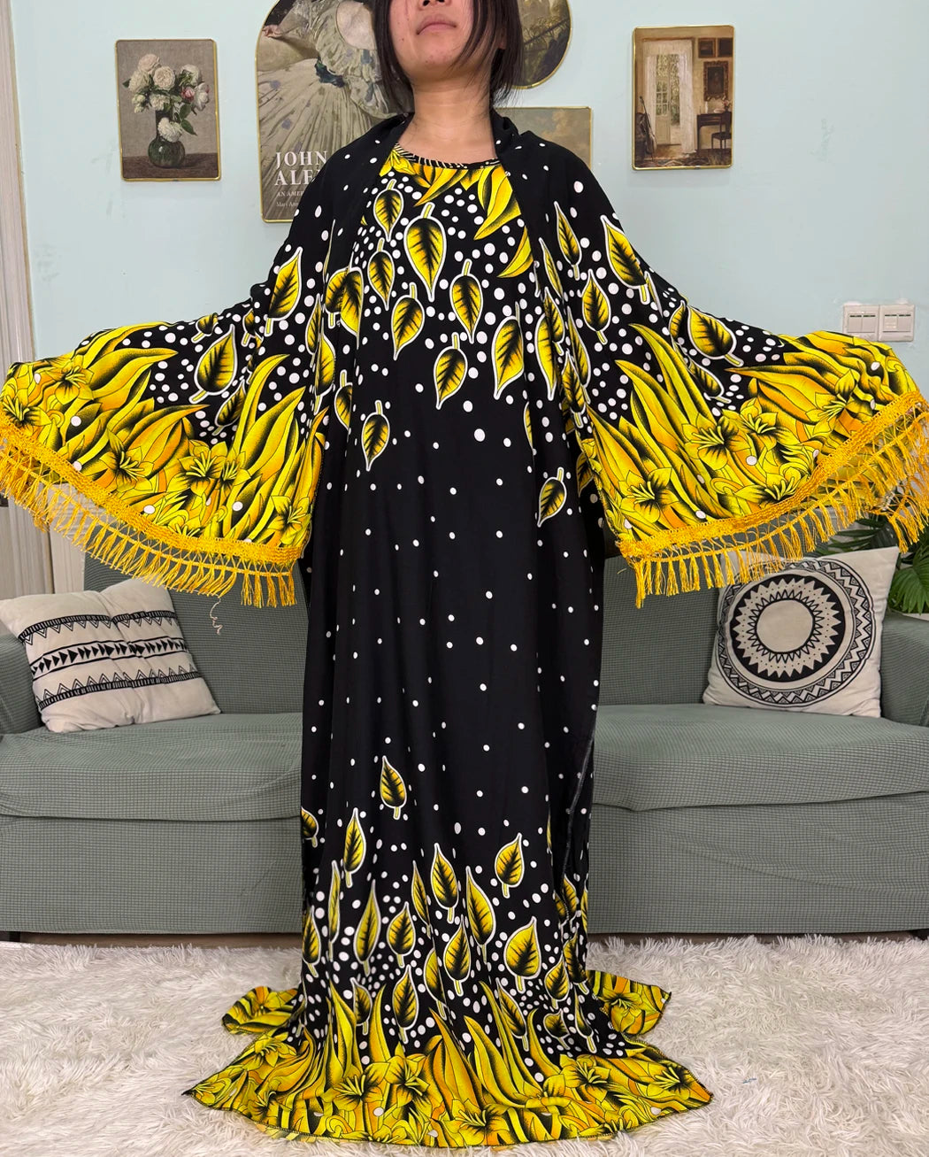 Abayas For Women Printed Cotton Soft Loose Fit Femme Robe