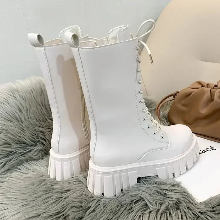 Mid Calf PU Leather Boots