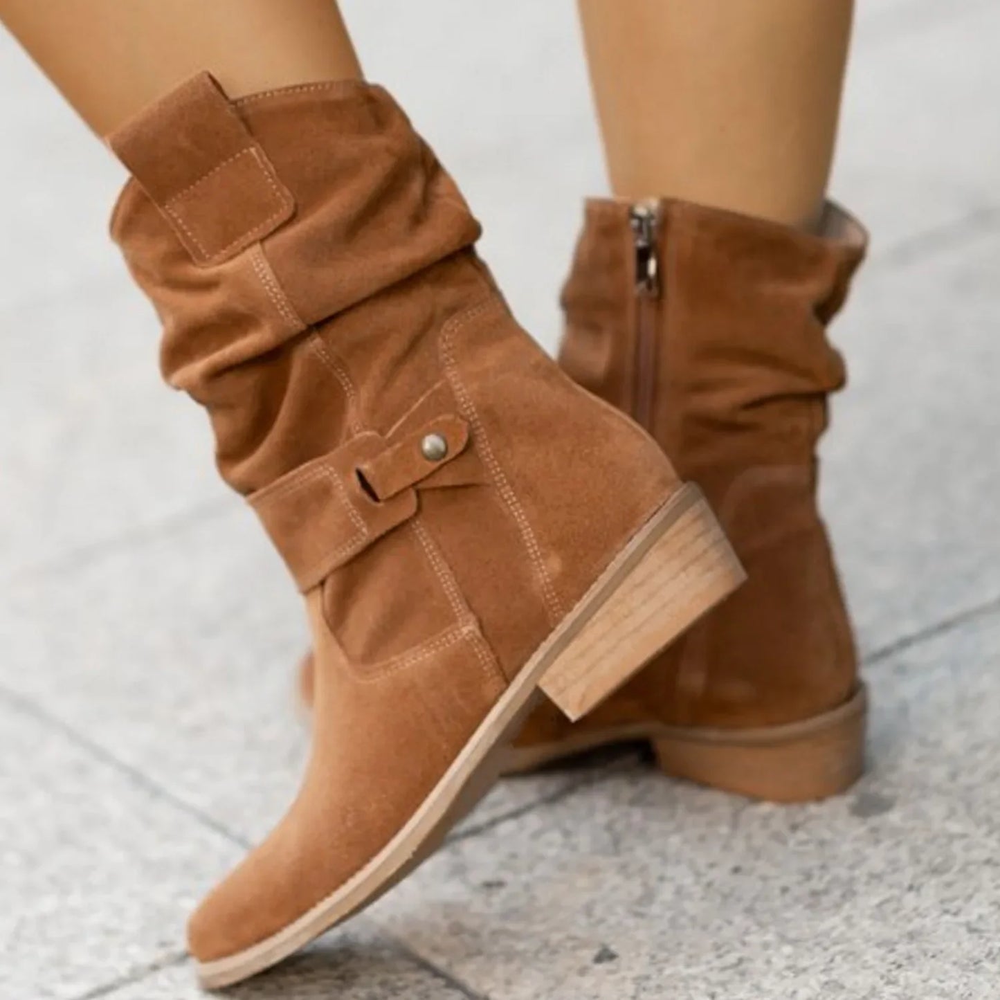 Winter Retro Suede Middle cylinder Ankle Boots