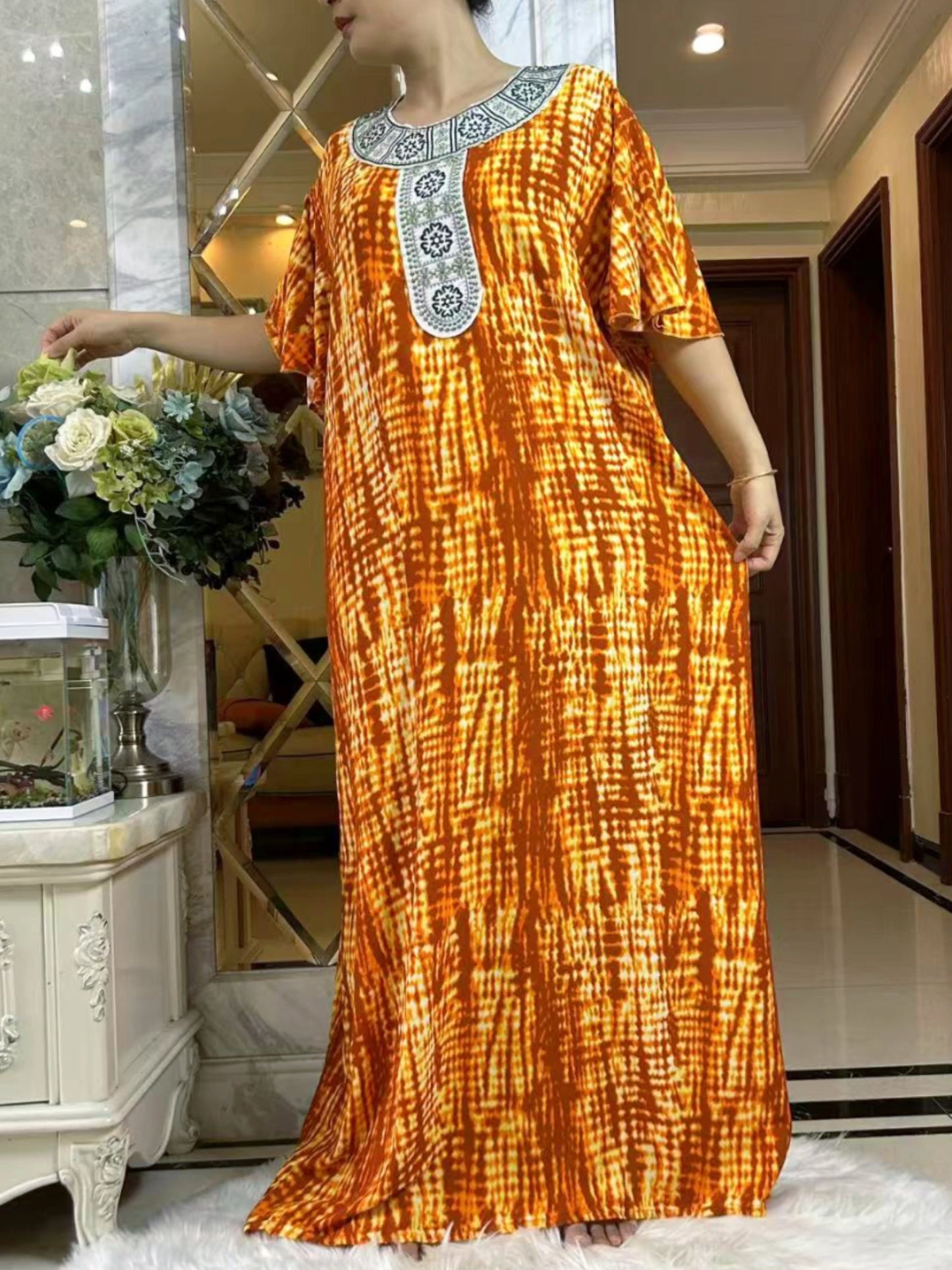 Muslim Abaya Short Sleeve African Dress Pure Cotton