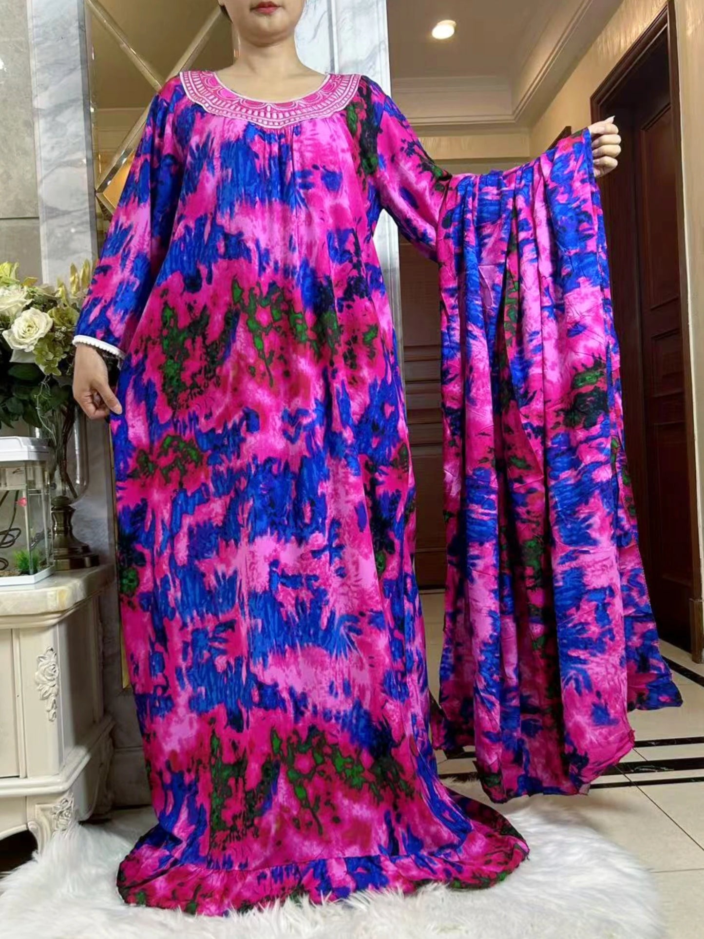 Muslim Abaya Short Sleeve African Dress Pure Cotton
