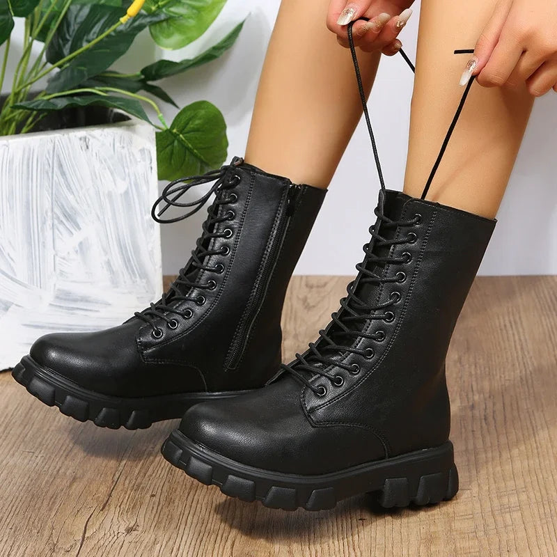 Autumn Winter PU Leather White Ankle Boots