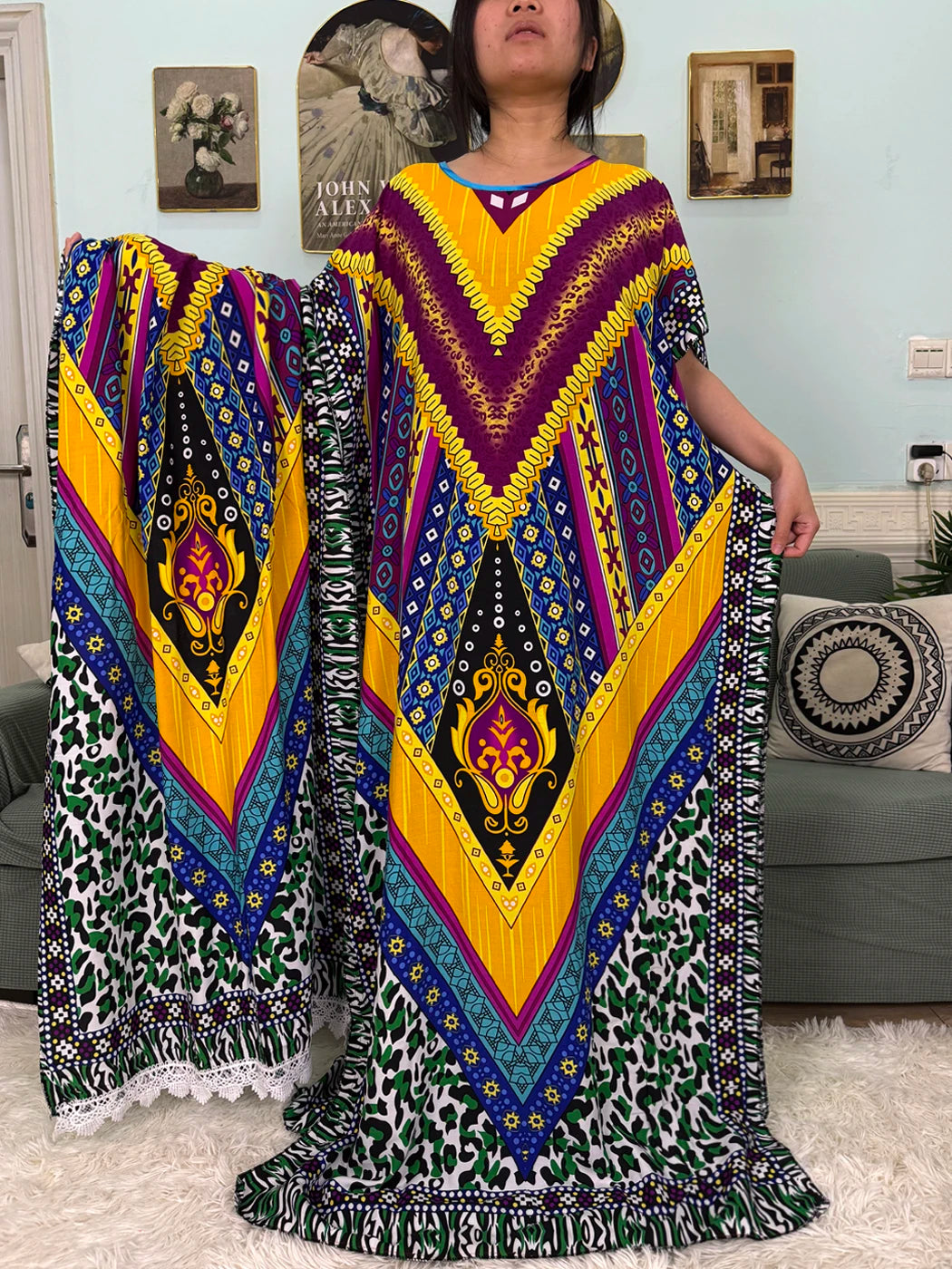 Abayas For Women Printed Cotton Soft Loose Fit Femme Robe