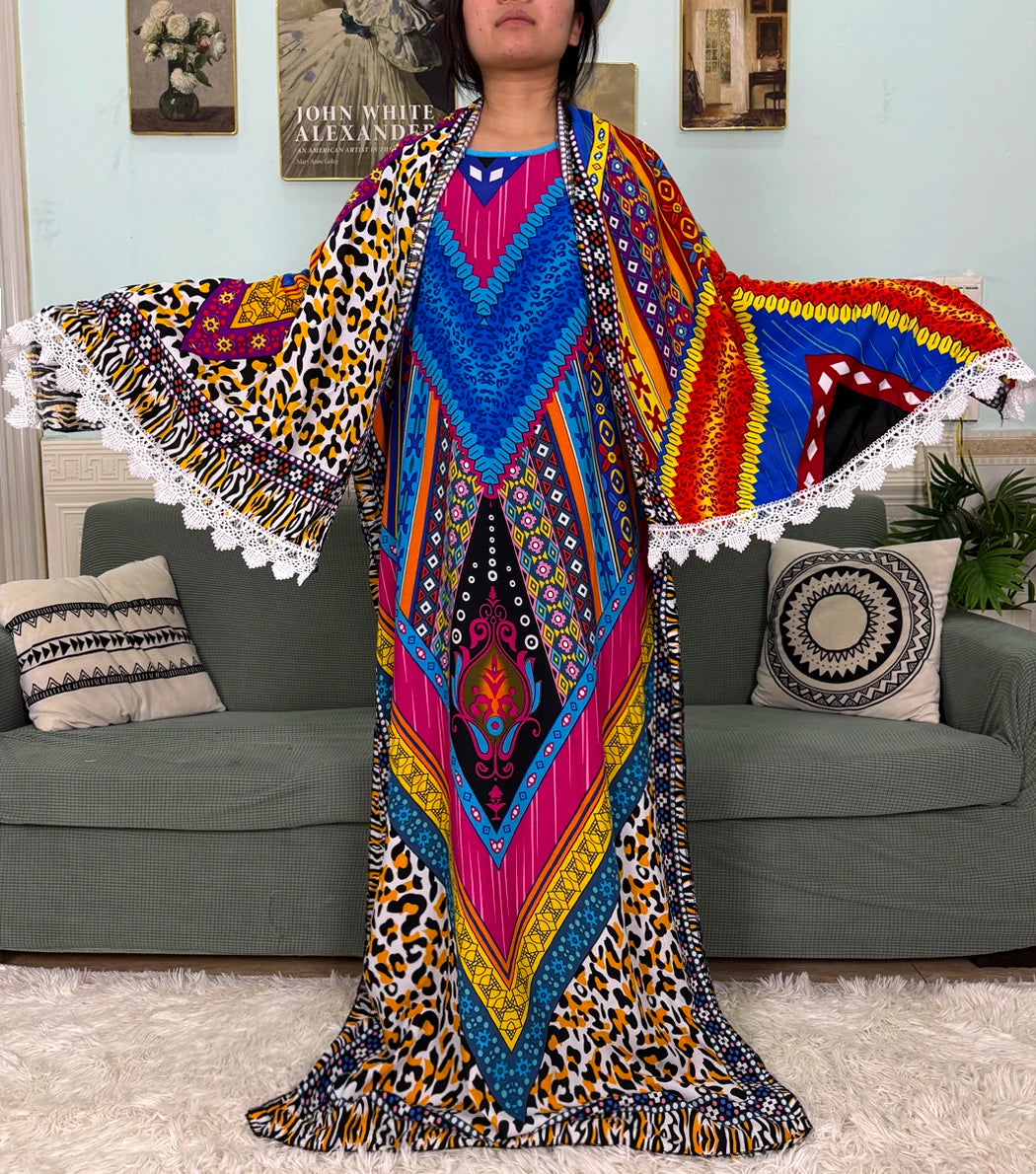 Abayas For Women Printed Cotton Soft Loose Fit Femme Robe