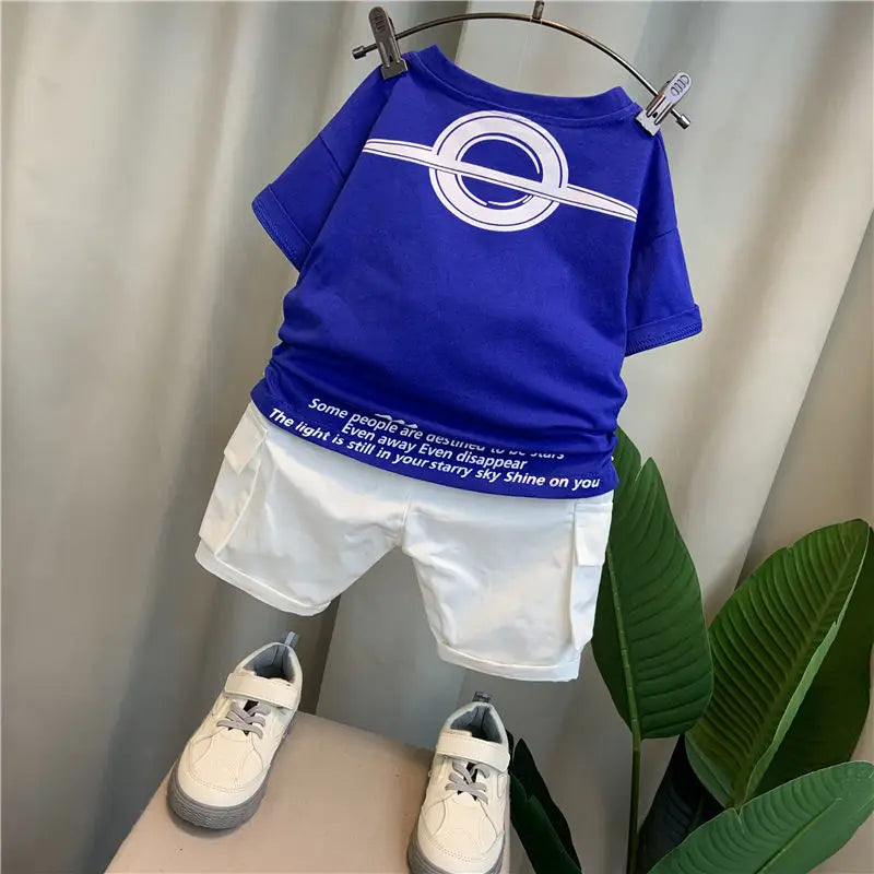 Boys Casual Letter Shorts Two Pieces Set