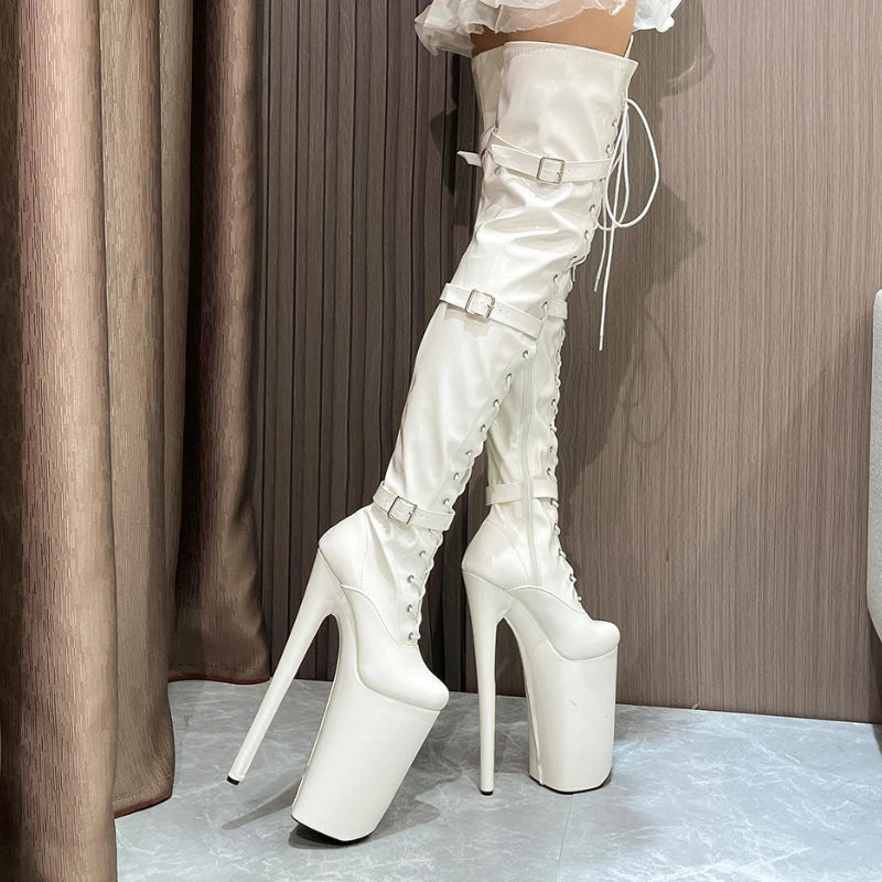Over The Knee High Heel Boots Round Toe Platform