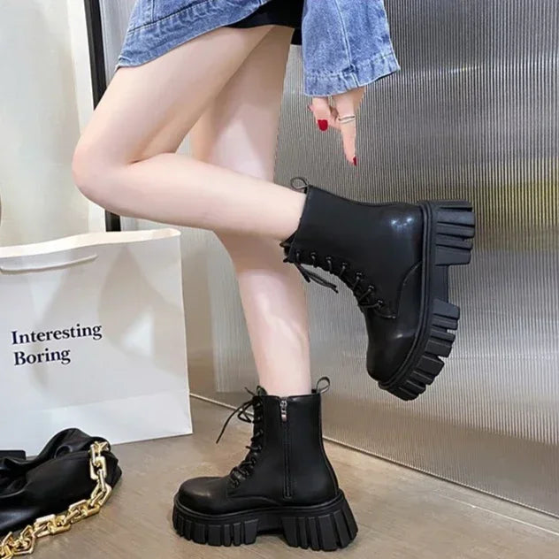 Mid Calf PU Leather Boots
